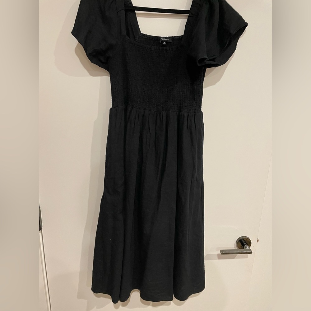 Madewell Linenblend Puff Sleeve Midi Dress - Black